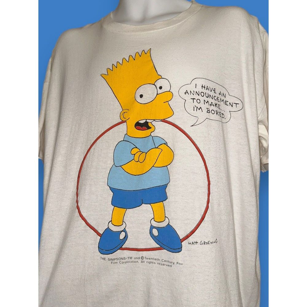 Vintage The Simpsons Bart Simpson Shirt I Have an Announcement I’m Bored Sz XL - Picture 3 of 6